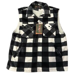 Trail Crest Mens Buffalo Plaid Sherpa Lined Fleece Vest Black White XL 3700F-51